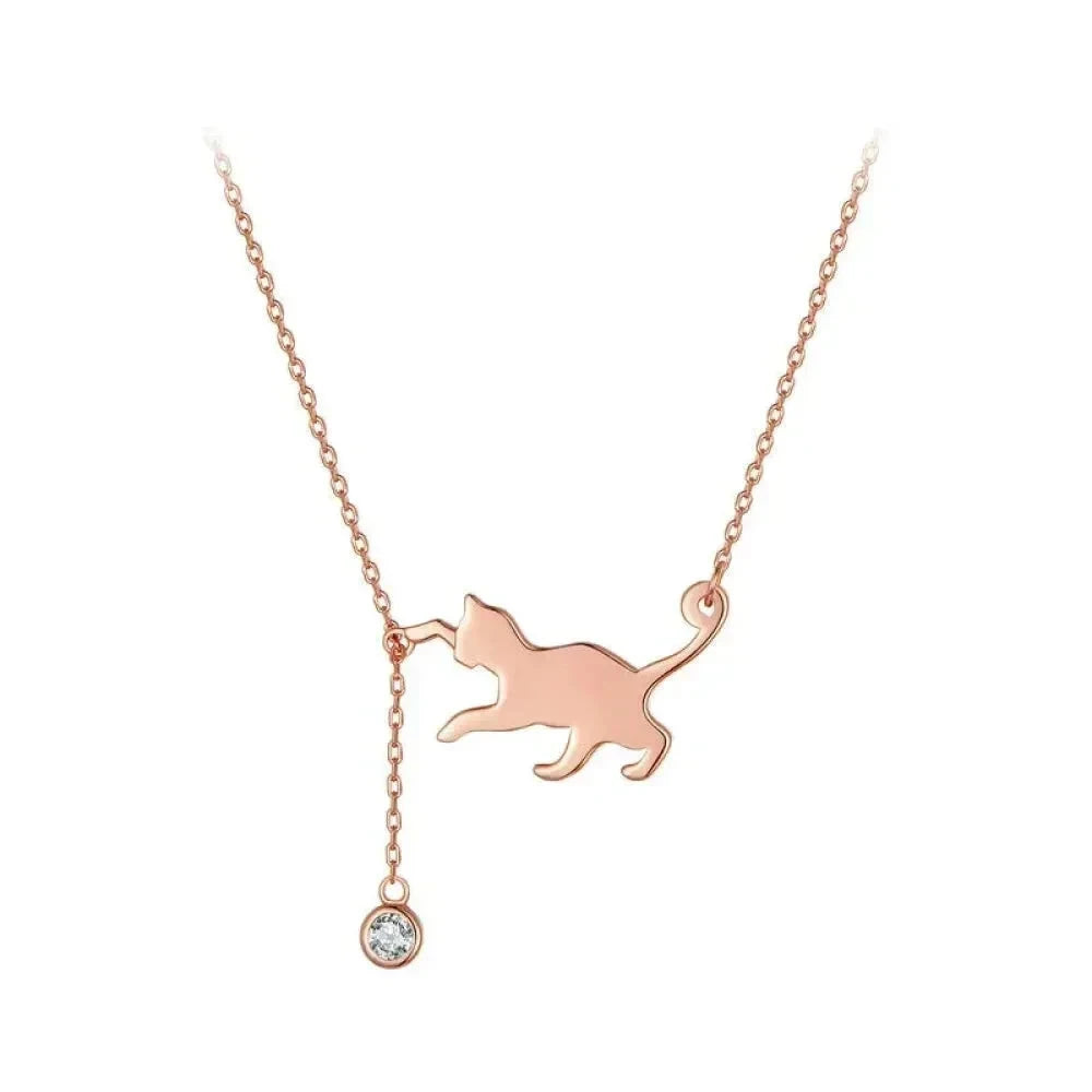 Breathtaking 925 Sterling Silver Cat Necklace | Elegant Pendant Collarbone jewellery SCN232 in 3 Colors - Rose Gold