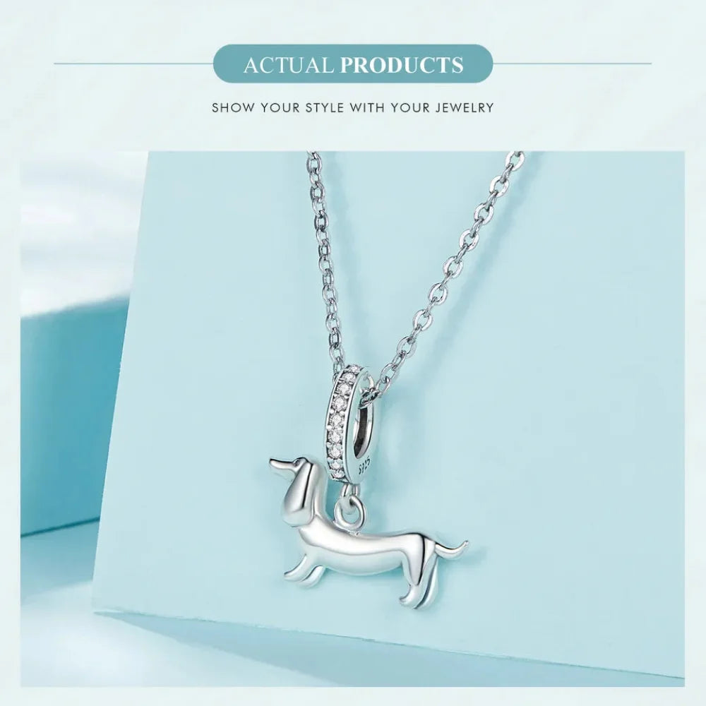 Genuine 925 Sterling Silver Pet Dog Charm for Bracelet - Poodle Dachshund Pendant - Charms