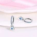Celestial Charm Sterling Silver Hoop Earrings With Blue Star And Heart Drop