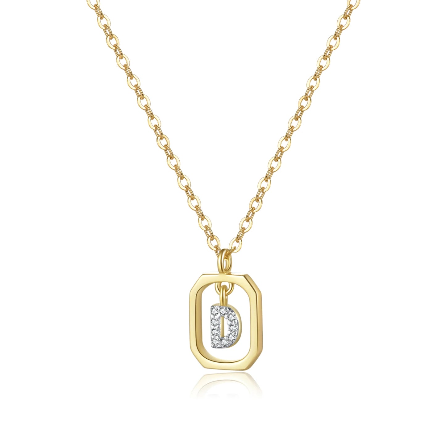 Personalized Initial Sterling Silver Pendant Necklace - Gold D - Necklaces