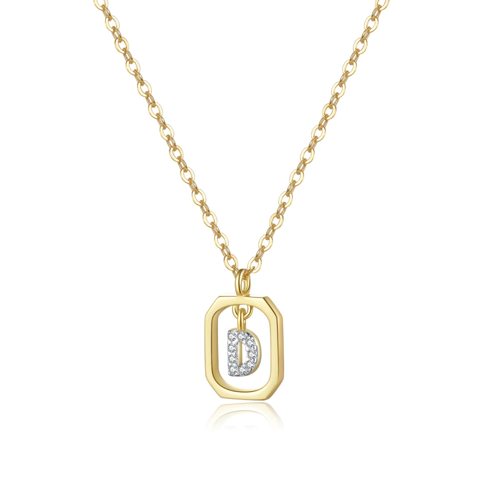 Personalized Initial Sterling Silver Pendant Necklace - Gold D - Necklaces