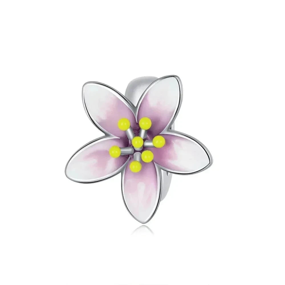 925 Sterling Silver Colorful Birds Flowers Leaves CZ Pendant - jewellery Charm for Bracelets and Necklaces - Scc2334