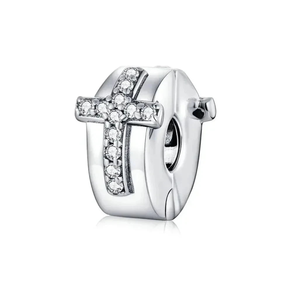 925 Sterling Silver Clear 5A Crystal Collection Family Heart Cross Charm Beads for Bracelet & Necklace Pendant