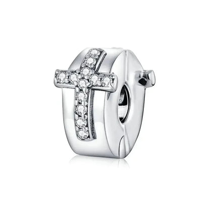 925 Sterling Silver Clear 5A Crystal Collection Family Heart Cross Charm Beads for Bracelet & Necklace Pendant