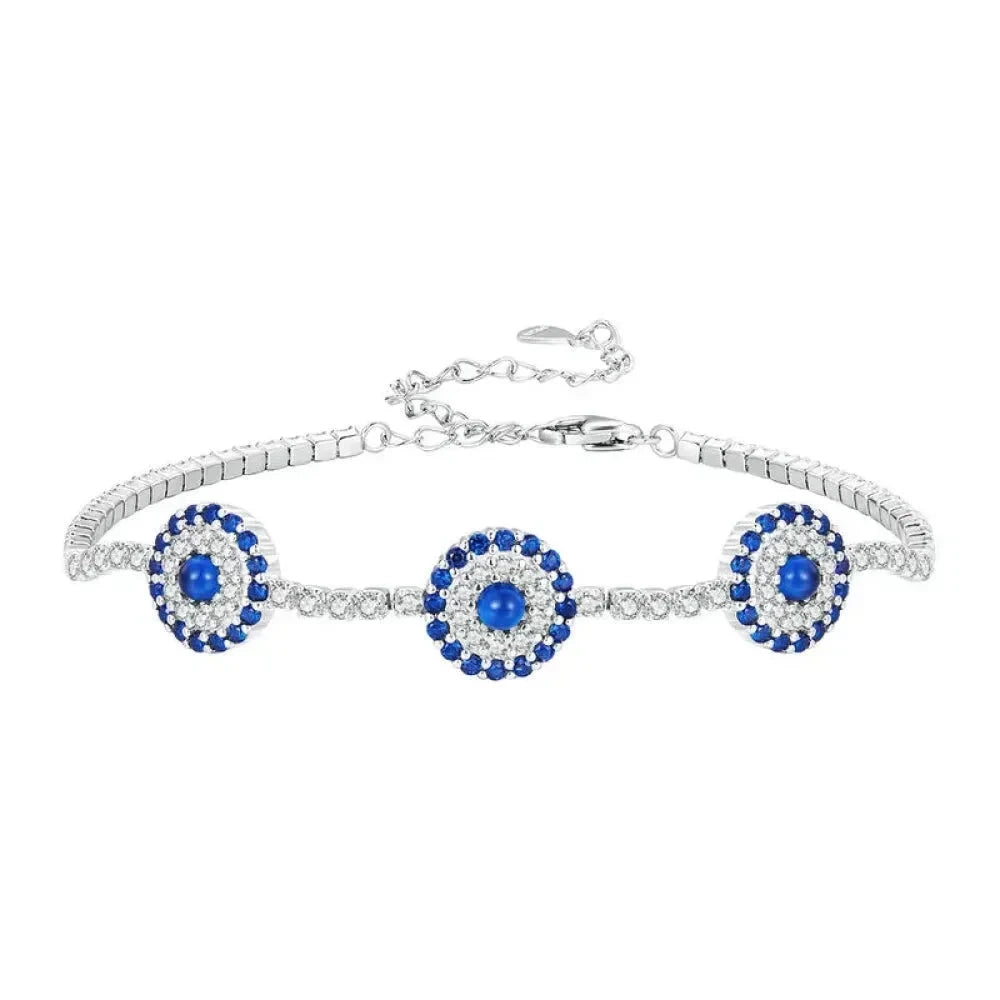 Genuine 925 Sterling Silver Luxury Evil Eye Tennis Bracelet - Blue Cubic Zircon Crystal Accent jewellery SCB002