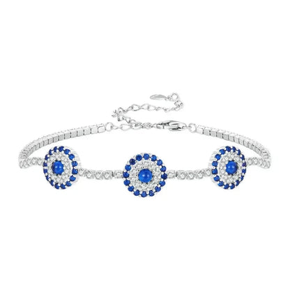 Genuine 925 Sterling Silver Luxury Evil Eye Tennis Bracelet - Blue Cubic Zircon Crystal Accent jewellery SCB002