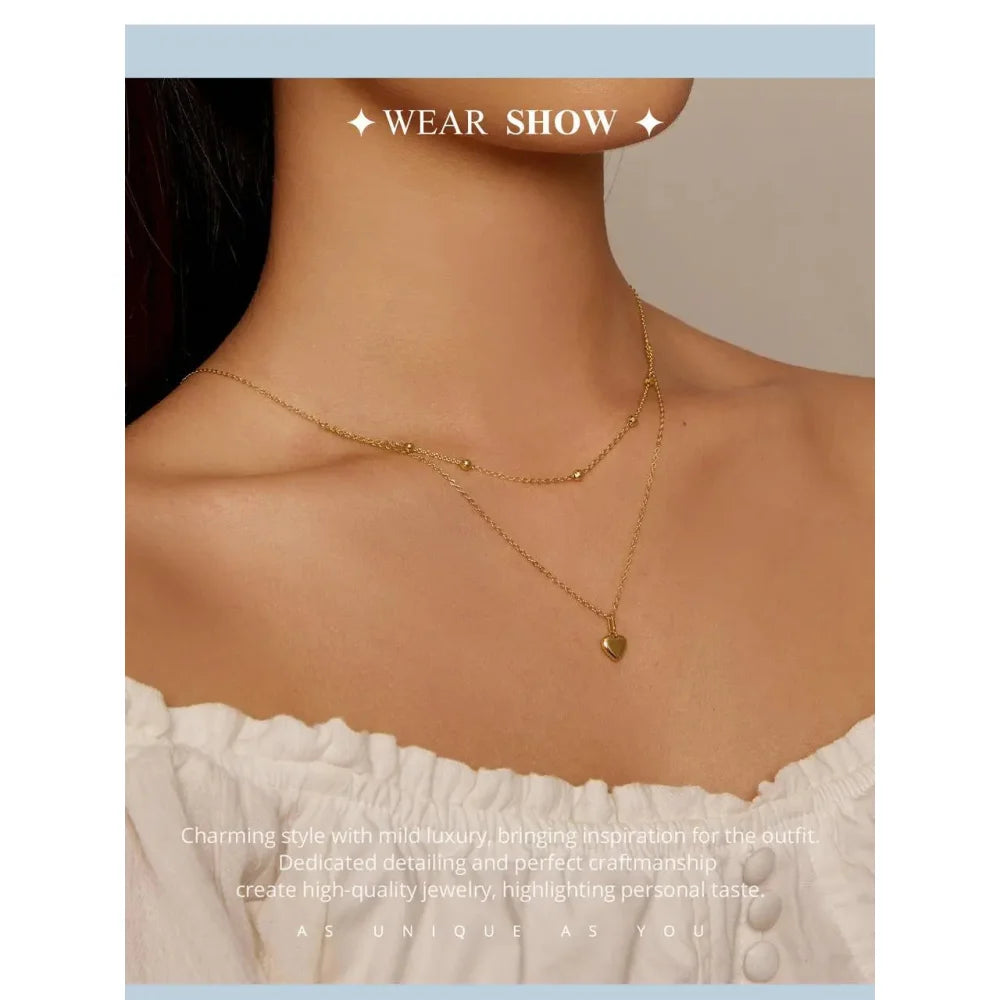 925 Sterling Silver Heart Pendant Necklace - Elegant Double Layer Choker for Women - BSN168 - Necklaces