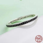 Breathtaking 925 Sterling Silver Double Circle Black Clear Cz Stackable Ring Rings