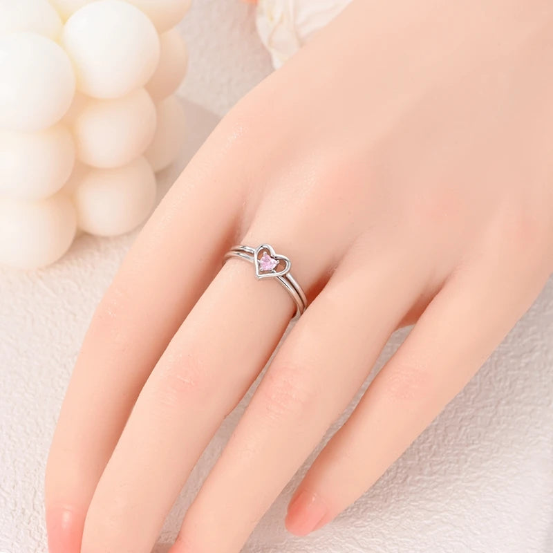 Delicate Double Heart Sterling Silver Ring - Rings