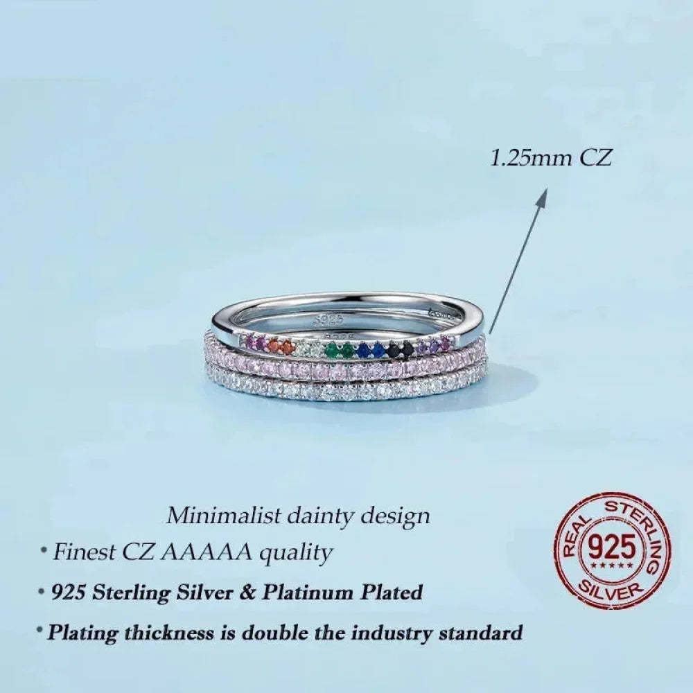 925 Sterling Silver CZ Simulated Diamond Stackable Ring Platinum Plated Eternity Bands for Women - Rings