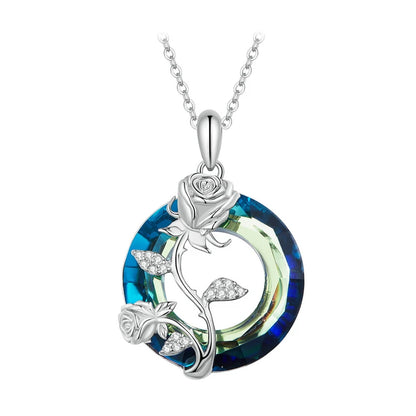 Celestial Harmony: Angel Ring Evil Eye & Tree of Life Sterling Silver Necklace - Rose - Pendant Necklaces