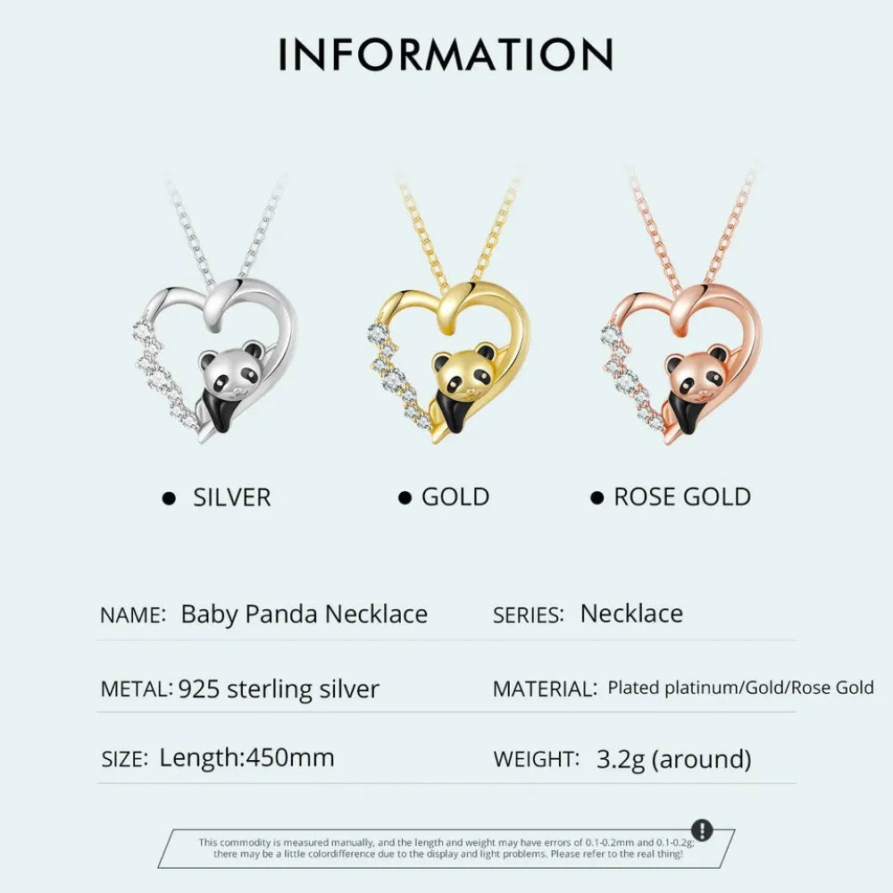925 Sterling Silver Baby Panda Crystal Necklace | Enamel Cute Animal Charm Chain Link | Women’s Gift - 17.71’’ SCN453