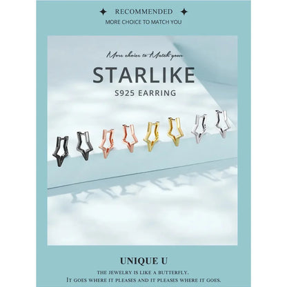 925 Sterling Silver Starlike Earrings - Minimalist Star Shape Ear Buckle for Women - Fashion jewellery SCE1136 - Hoop