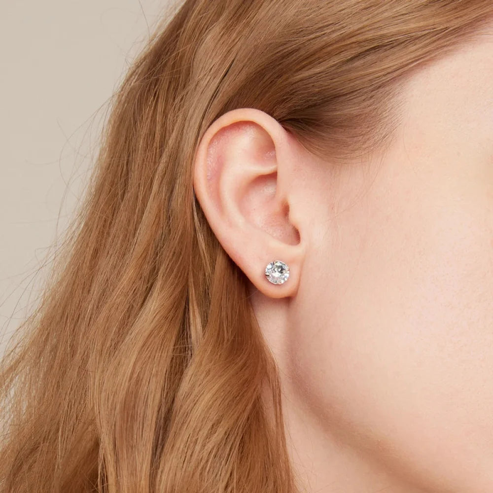 CZ Stud Earrings - 925 Sterling Silver Platinum Plated - Round Cubic Zirconia Hypoallergenic 4mm 5mm 6mm 7mm BSE166