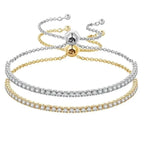 14K Gold Plated Cz Tennis Bracelet | Adjustable 925 Sterling Silver Slider For Women | Wedding Jewelry Gift Bracelets