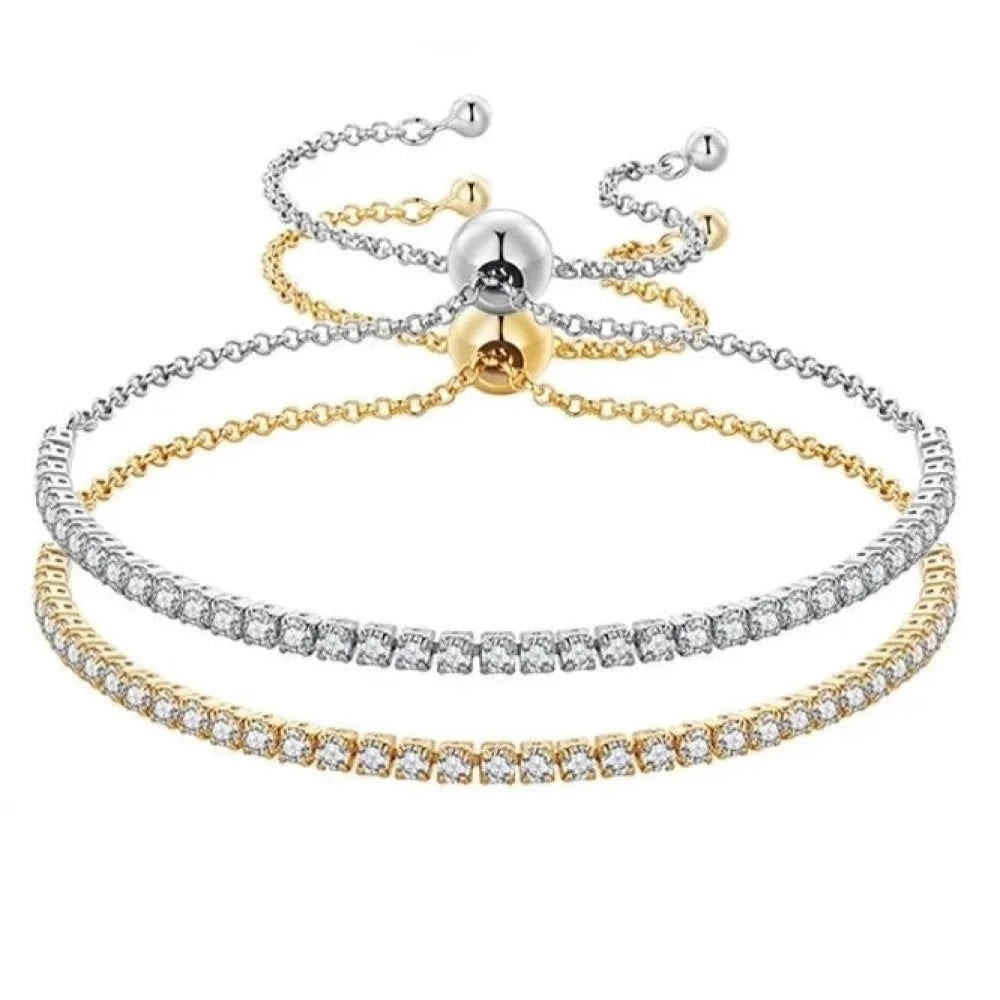 14K Gold Plated CZ Tennis Bracelet | Adjustable 925 Sterling Silver Slider for Women | Wedding jewellery Gift
