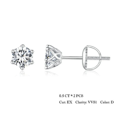 Radiant Moissanite Stud Earrings | D Color Round Cut 925 Silver Gold Plated - 0.5Ct X 2