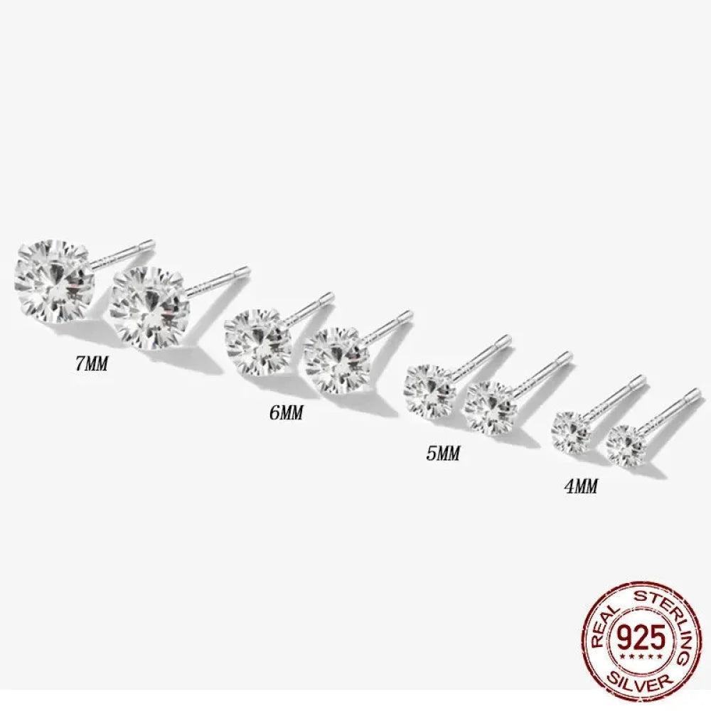 Cz Stud Earrings 925 Sterling Silver Platinum Plated Round Cubic Zirconia Hypoallergenic 4Mm 5Mm 6Mm 7Mm Bse166