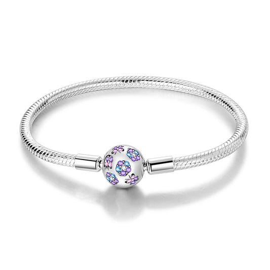 Floral Clasp Sterling Silver Snake Chain Bracelet - Charm Bracelets