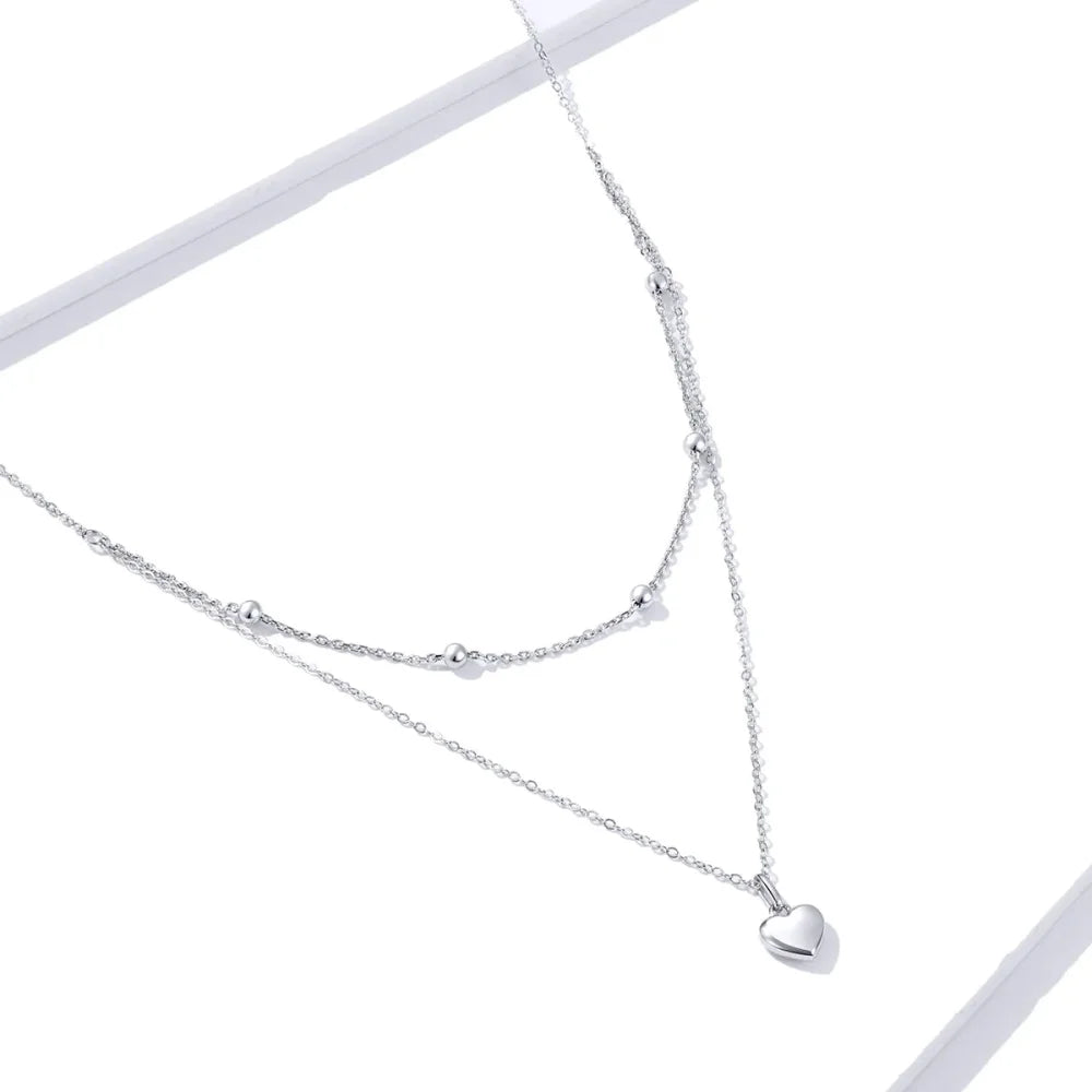 925 Sterling Silver Heart Pendant Necklace - Elegant Double Layer Choker for Women - BSN168 - Necklaces