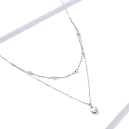 925 Sterling Silver Heart Pendant Necklace - Elegant Double Layer Choker for Women - BSN168 - Necklaces