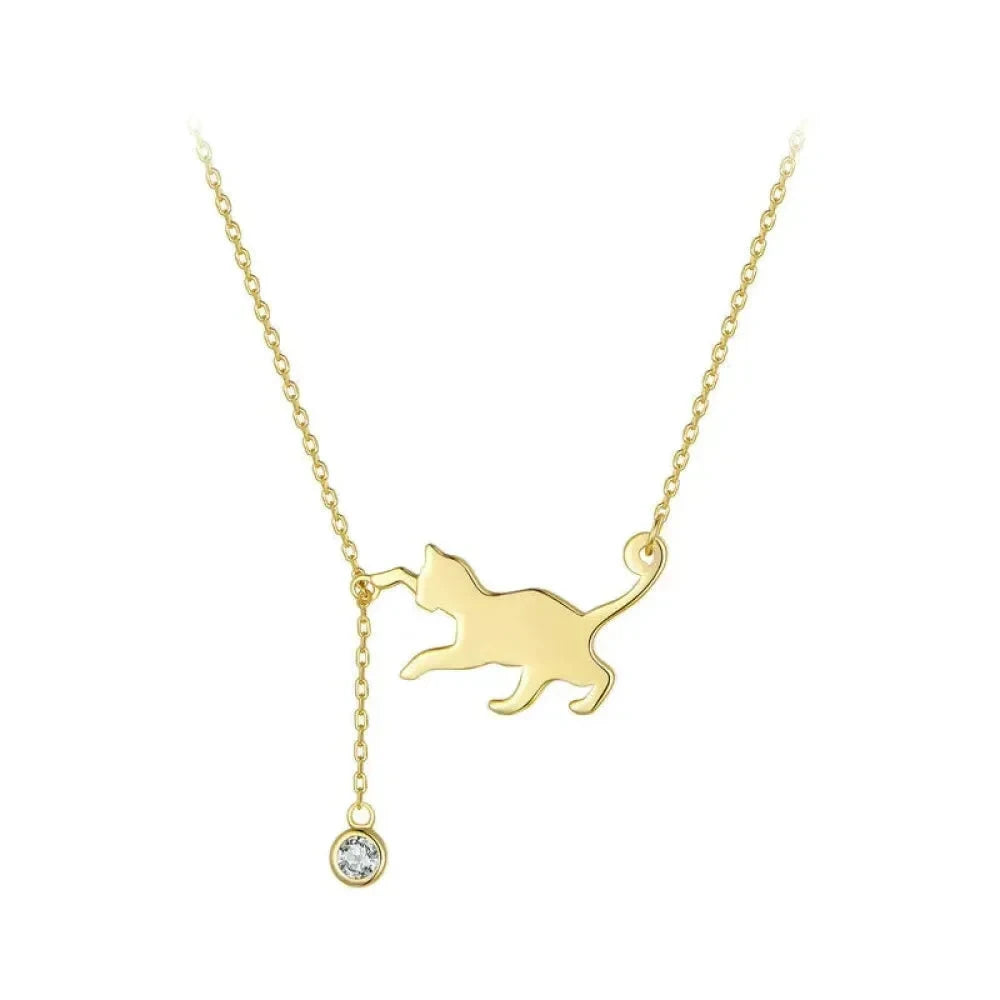 Breathtaking 925 Sterling Silver Cat Necklace | Elegant Pendant Collarbone jewellery SCN232 in 3 Colors - Gold