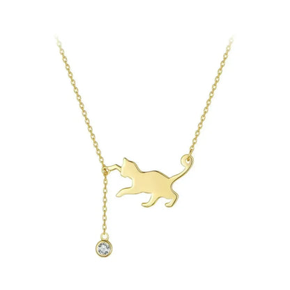 Breathtaking 925 Sterling Silver Cat Necklace | Elegant Pendant Collarbone jewellery SCN232 in 3 Colors - Gold