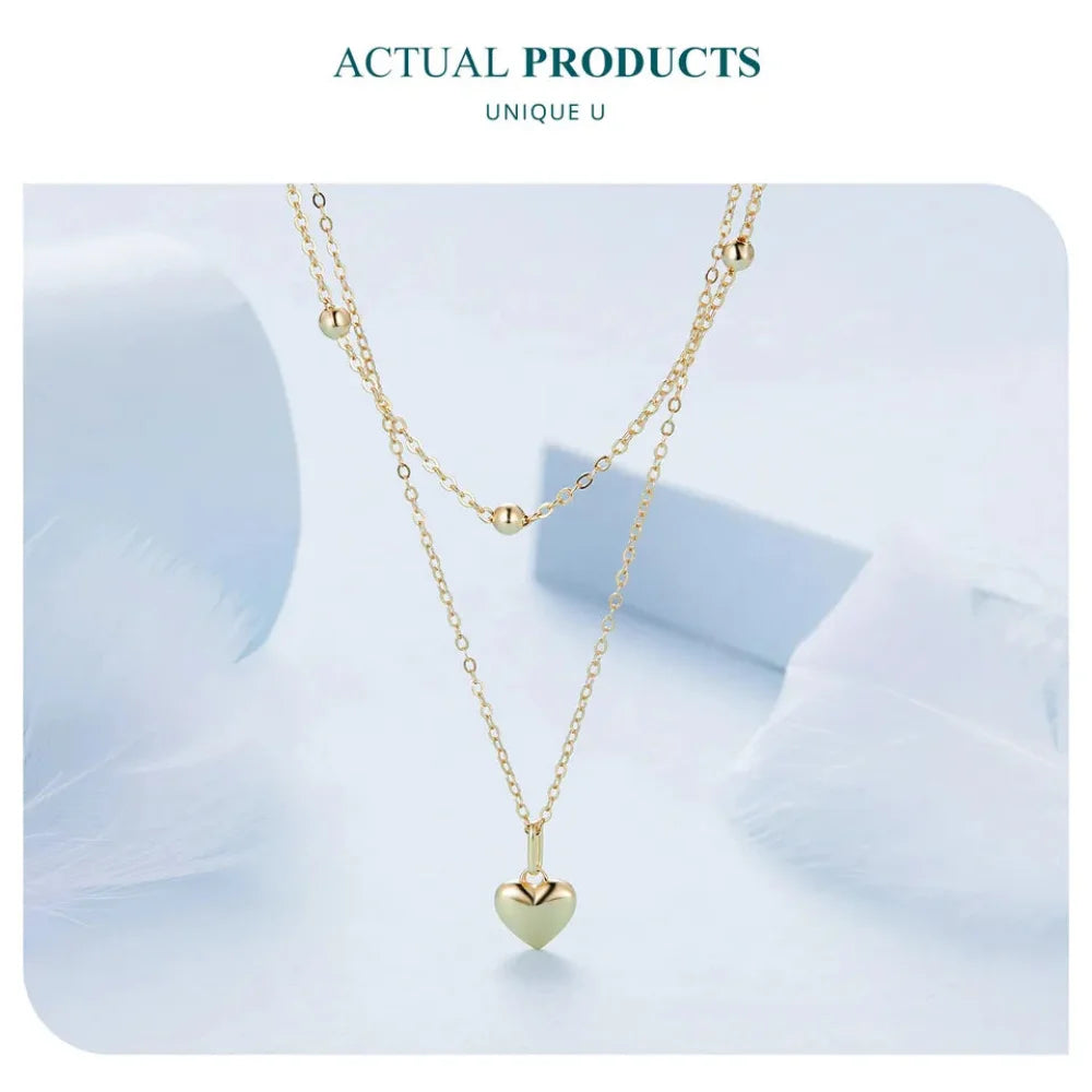 925 Sterling Silver Heart Pendant Necklace - Elegant Double Layer Choker for Women - BSN168 - Necklaces
