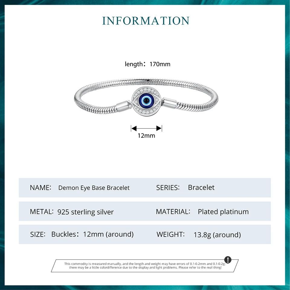 Protective Evil Eye Charm Sterling Silver Snake Chain Bracelet - Bracelets