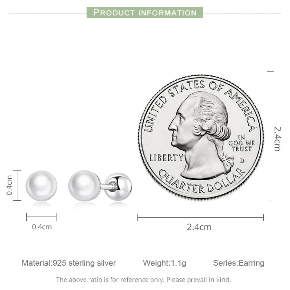 Charm And Elegance: 925 Sterling Silver Pearl Beads Screw Stud Earrings