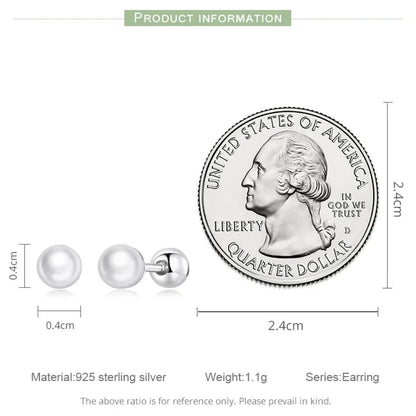 Charm and Elegance: 925 Sterling Silver Pearl Beads Screw Stud Earrings