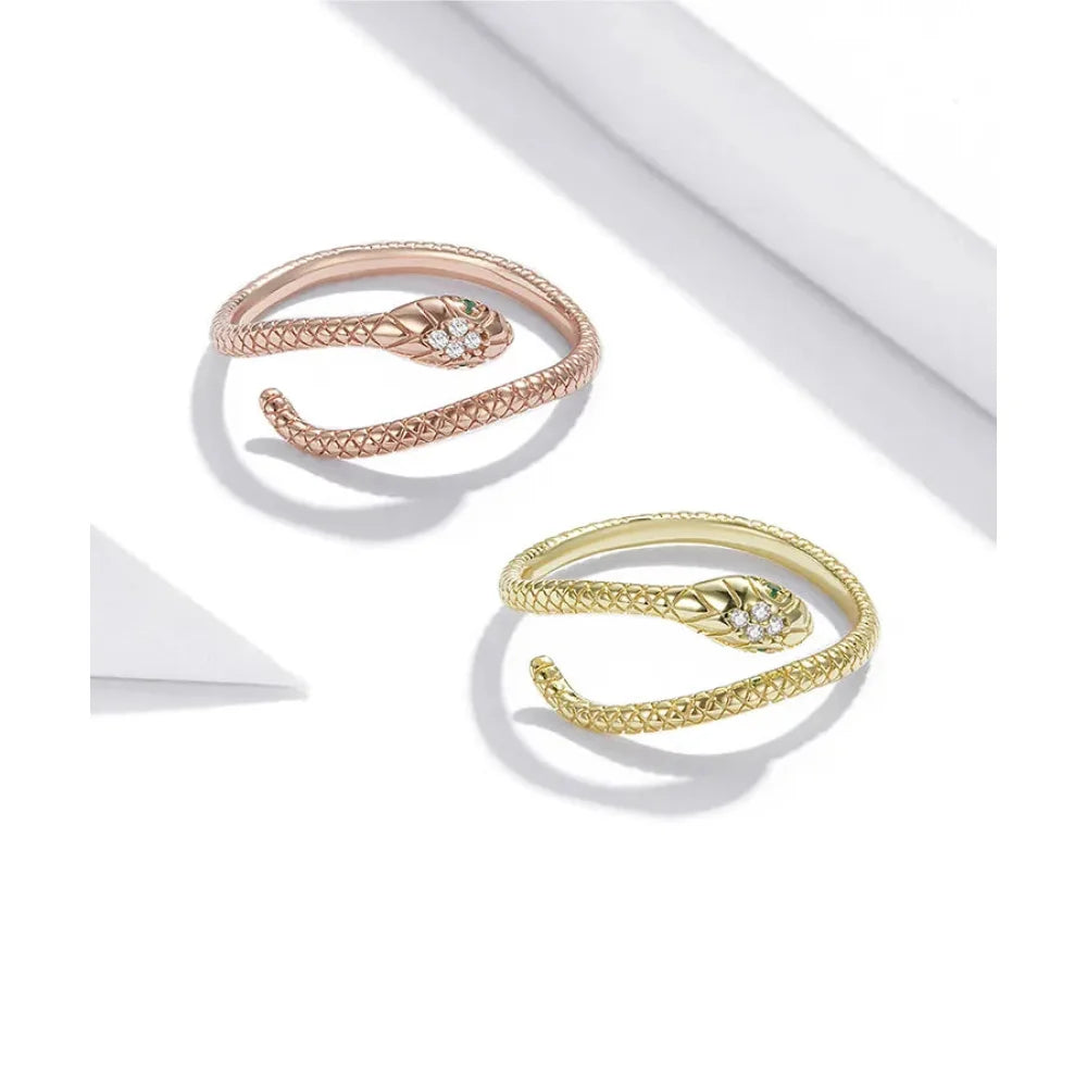 925 Sterling Silver Adjustable Snake Ring with Green Zircon - Fashion jewellery in 4 Colors - Rings