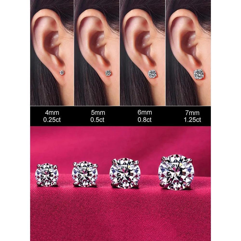 CZ Stud Earrings - 925 Sterling Silver Platinum Plated - Round Cubic Zirconia Hypoallergenic 4mm 5mm 6mm 7mm BSE166