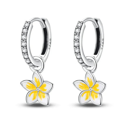 Tropical Paradise Plumeria Sterling Silver Hoop Earrings - Drop