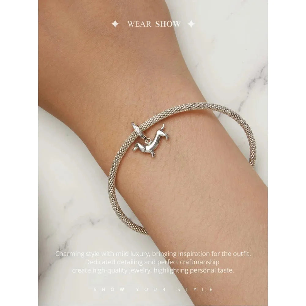 Genuine 925 Sterling Silver Pet Dog Charm for Bracelet - Poodle Dachshund Pendant - Charms