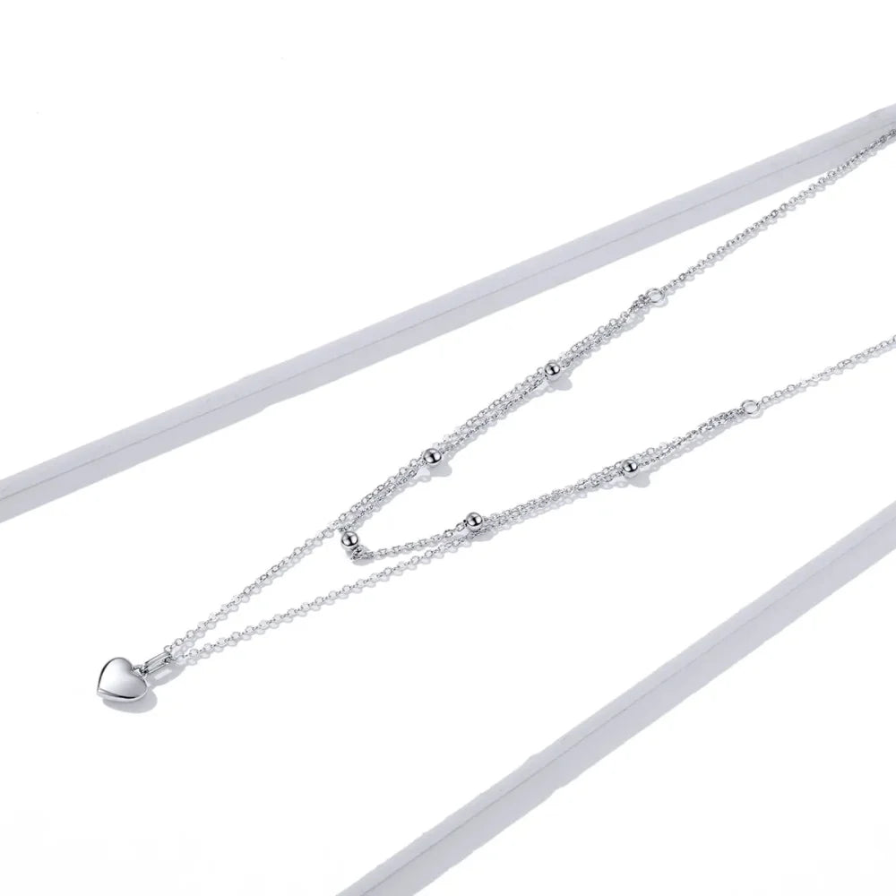 925 Sterling Silver Heart Pendant Necklace - Elegant Double Layer Choker for Women - BSN168 - Necklaces