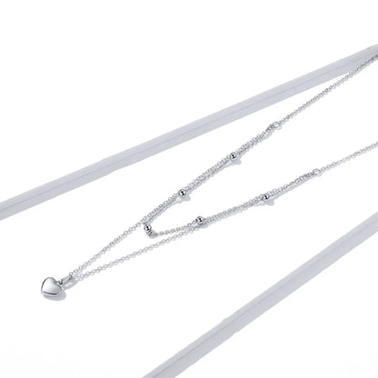 925 Sterling Silver Heart Pendant Necklace - Elegant Double Layer Choker for Women - BSN168 - Necklaces