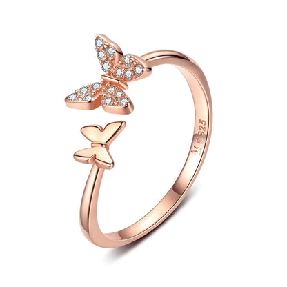 Dazzling Butterfly Sterling Silver Open Ring: A Symbol of Freedom - Rose Gold - Rings