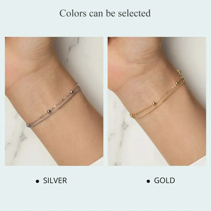 Double-Layered Round Beads 925 Sterling Silver Chain Bracelet with 14K Gold Plating - Bracelets