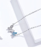 Soar with Style: Blue Zircon Korean Style Sterling Silver Butterfly Necklace Necklaces