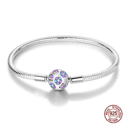 Floral Clasp Sterling Silver Snake Chain Bracelet - 20 Cm - Charm Bracelets
