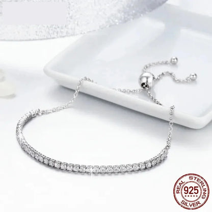 14K Gold Plated CZ Tennis Bracelet | Adjustable 925 Sterling Silver Slider for Women | Wedding jewellery Gift