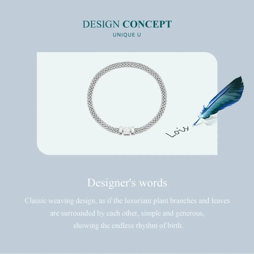 925 Sterling Silver Classic Square Buckle Bracelet Retro Braided Chain Link for Women Platinum Plated Fine jewellery