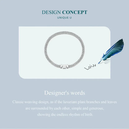925 Sterling Silver Classic Square Buckle Bracelet Retro Braided Chain Link for Women Platinum Plated Fine jewellery