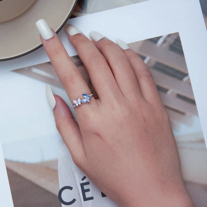 Flutter of Elegance: Sterling Silver CZ Butterfly Band Ring - Rings