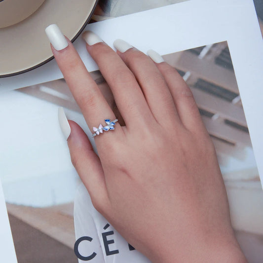 Flutter of Elegance: Sterling Silver CZ Butterfly Band Ring - Rings