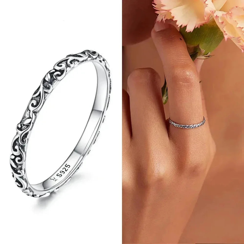 Vintage 925 Sterling Silver Embossed Pattern Ring - Elegant Fine jewellery for Women - Rings