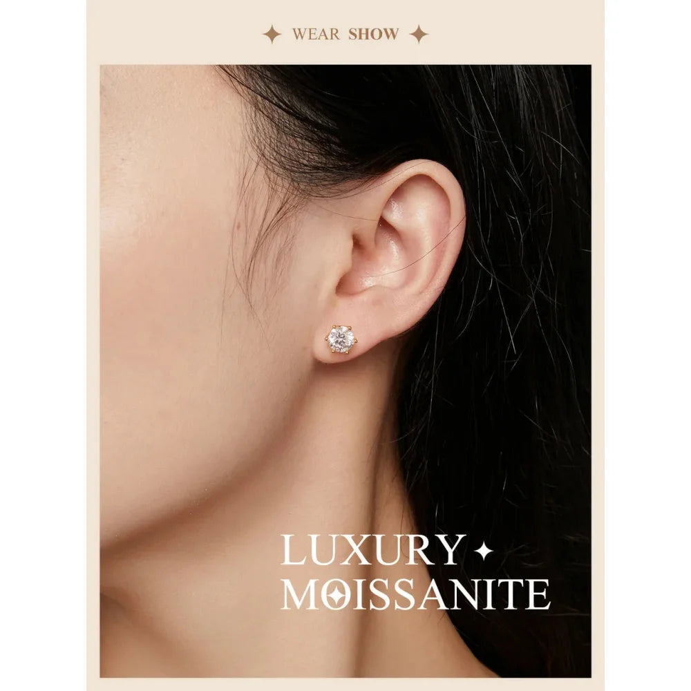 Radiant Moissanite Stud Earrings | D Color Round Cut 925 Silver Gold Plated