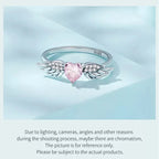925 Sterling Silver Pink Heart Zircon Ring for Women Love & Wing Rings