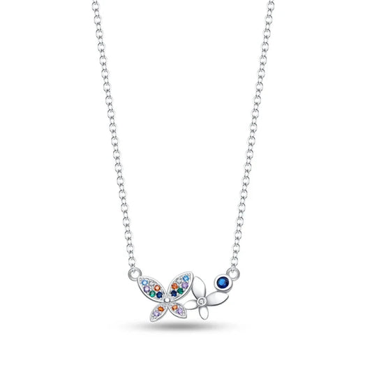 Vibrant Butterfly Sterling Silver Pendant Necklace - Necklaces
